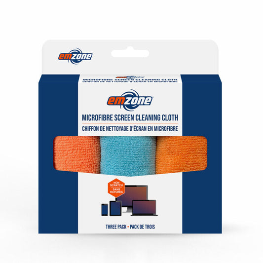 Emzone Microfibre Screen Cleaning Cloth 3 Pack (30x20cm each) Non-abrasive Machine Washable - product image 1 of 5