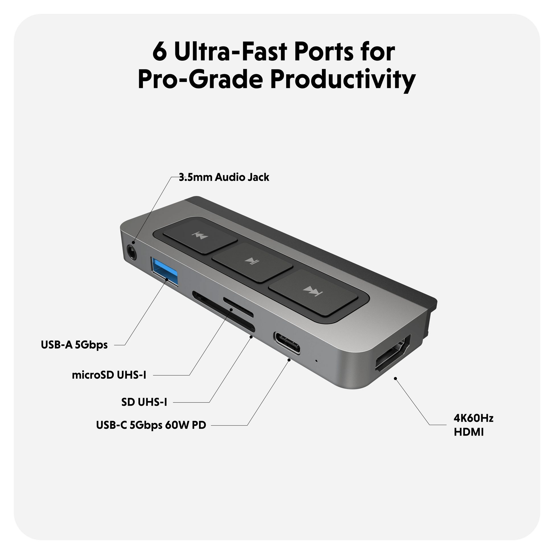 Hyper Hyper Hub USB-C Universal HyperDrive Tube 6-in-1 - Space Grey (UPC: 817110013758) – Image 4