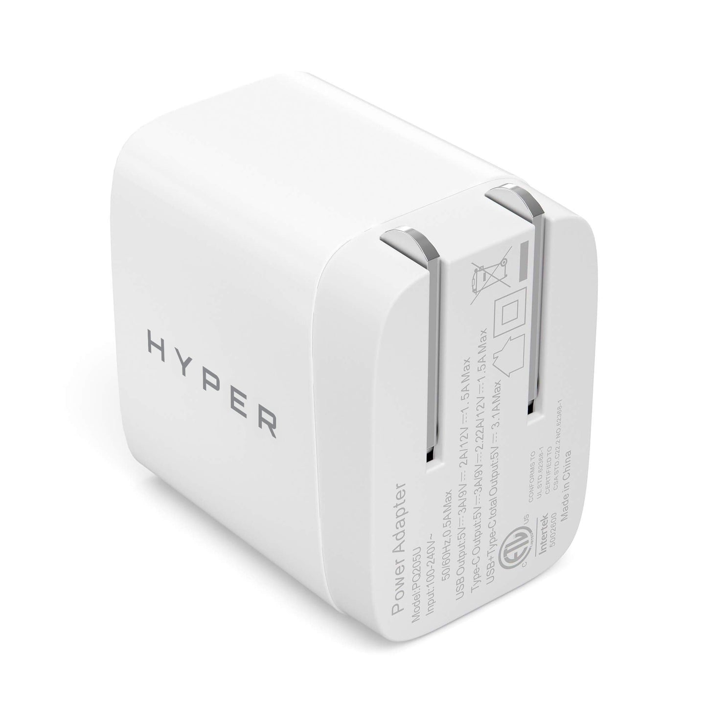 Hyper Wall Charger 2 Ports - 1x20W USB-C & 1x18W USB-A Foldable Prongs - White - product image 3 of 5