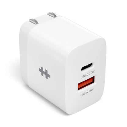 Hyper Wall Charger 2 Ports - 1x20W USB-C & 1x18W USB-A Foldable Prongs - White - product image 1 of 5