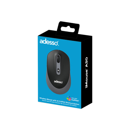 Adesso Adesso Mouse Wireless A30B 4 Buttons up to 1200dpi with AI CoPilot Shortcut Button PC/Mac - Black