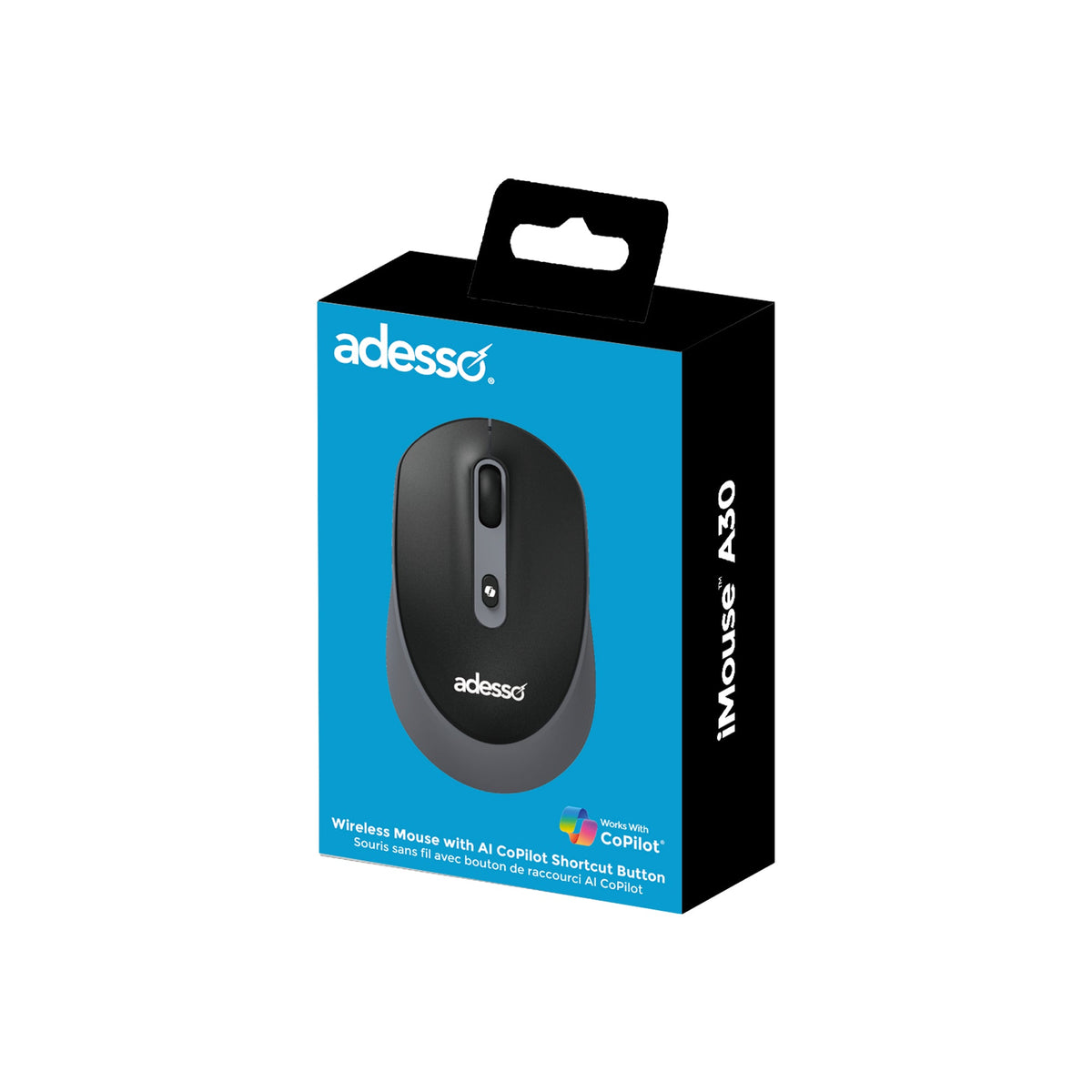 Adesso Adesso Mouse Wireless A30B 4 Buttons up to 1200dpi with AI CoPilot Shortcut Button PC/Mac - Black