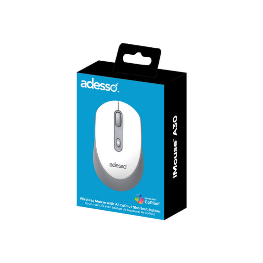 Adesso Adesso Mouse Wireless A30W 4 Buttons up to 1200dpi with AI CoPilot Shortcut Button PC/Mac - White