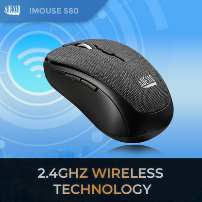 Adesso Mouse Wireless Fabric Mini S80B 6 Button up to 1600dpi PC/Mac - Black - product image 4 of 5