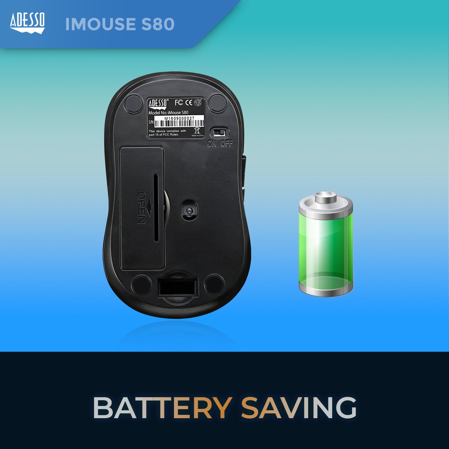 Adesso Mouse Wireless Fabric Mini S80L 6 Button up to 1600dpi PC/Mac - Blue - product image 3 of 5