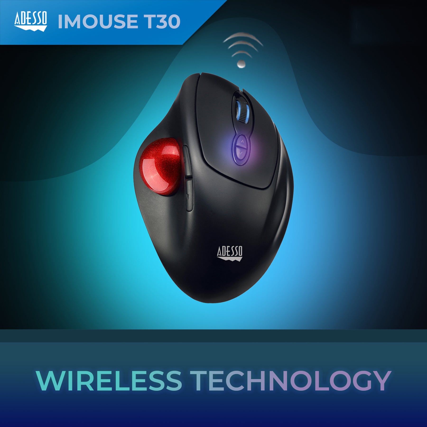 Adesso Trackball Mouse Wireless Ergonomic iMouse T30 7 Buttons Programmable Ball left up to 4800dpi PC/Mac - Black - product image 2 of 5