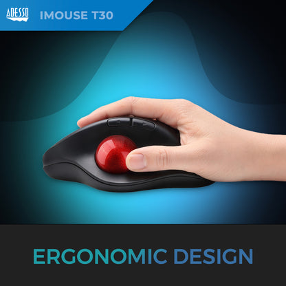 Adesso Trackball Mouse Wireless Ergonomic iMouse T30 7 Buttons Programmable Ball left up to 4800dpi PC/Mac - Black - product image 3 of 5