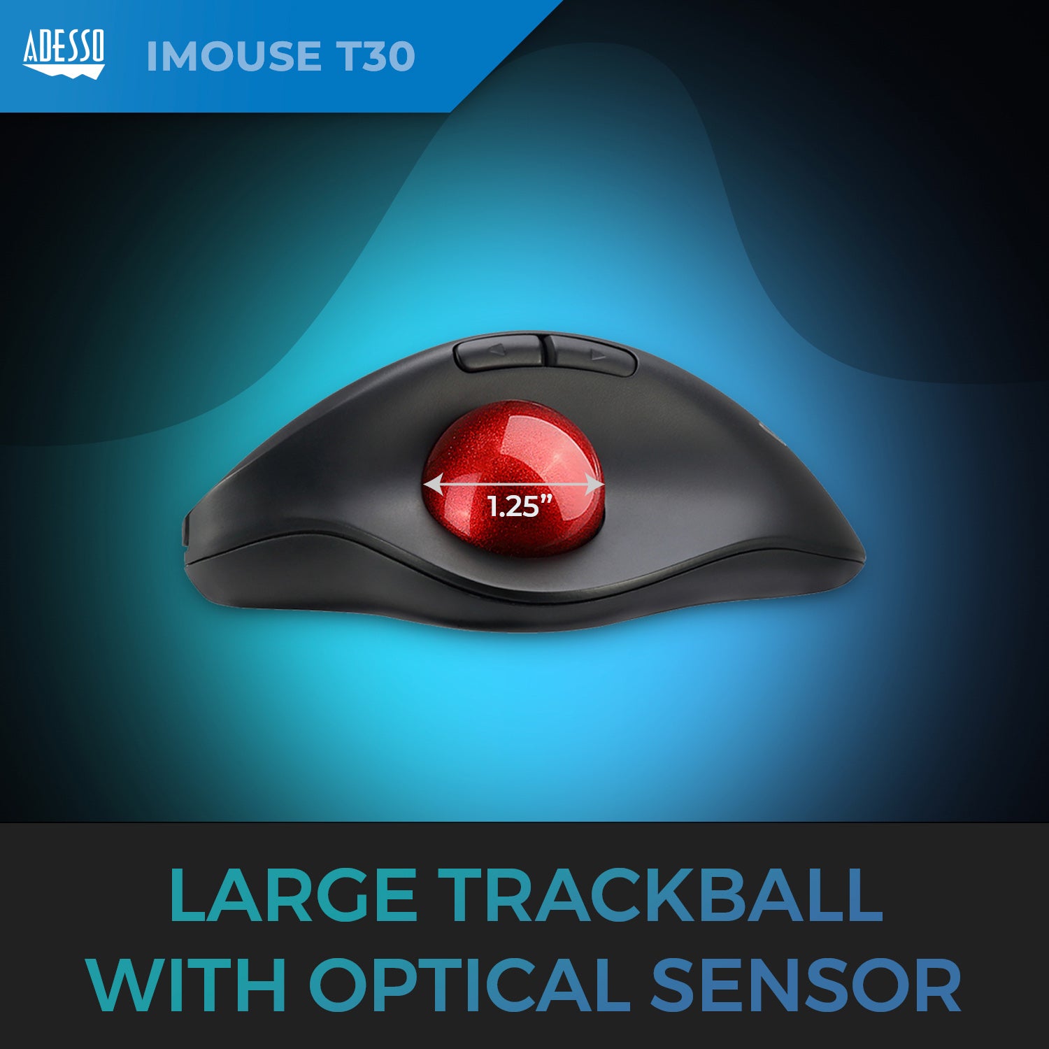 Adesso Trackball Mouse Wireless Ergonomic iMouse T30 7 Buttons Programmable Ball left up to 4800dpi PC/Mac - Black - product image 4 of 5