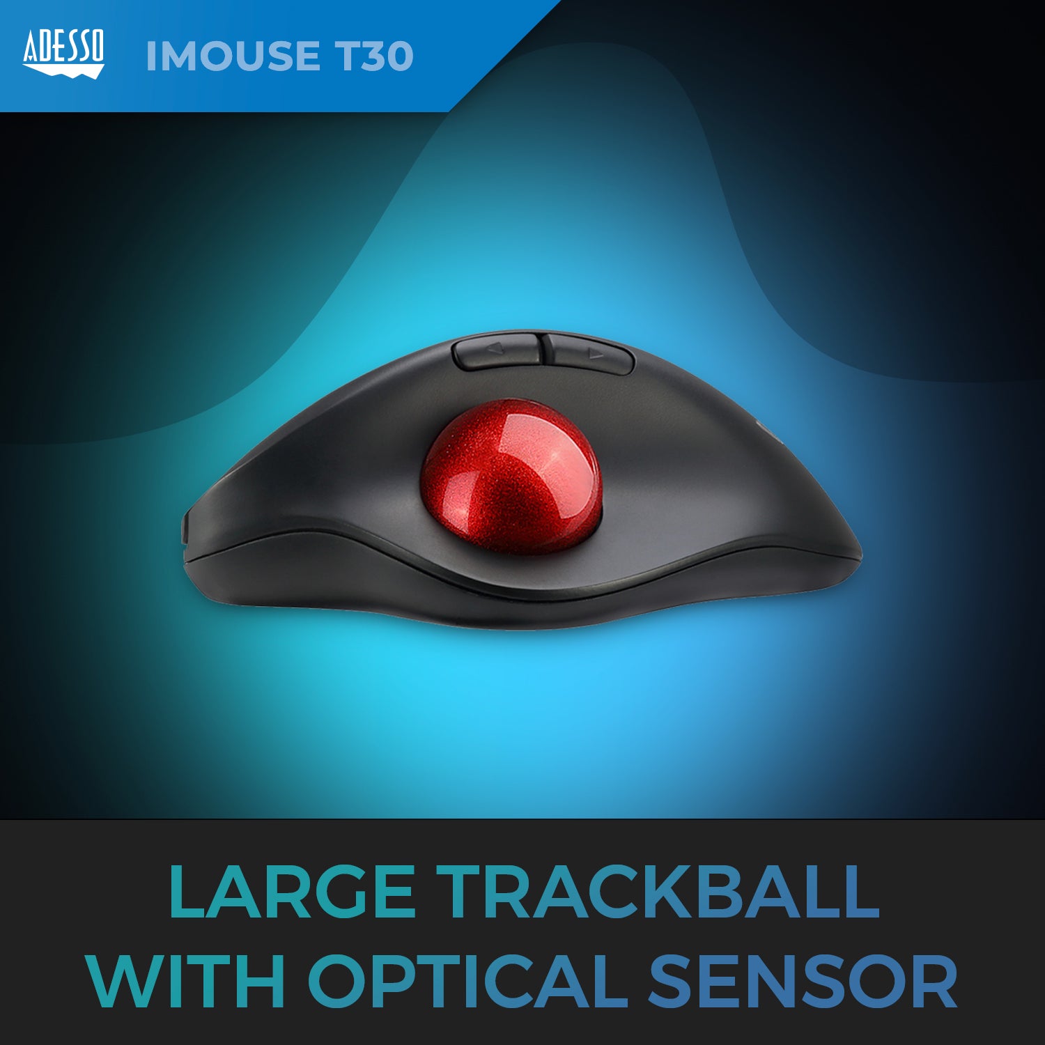 Adesso Trackball Mouse Wireless Ergonomic iMouse T30 7 Buttons Programmable Ball left up to 4800dpi PC/Mac - Black - product image 5 of 5