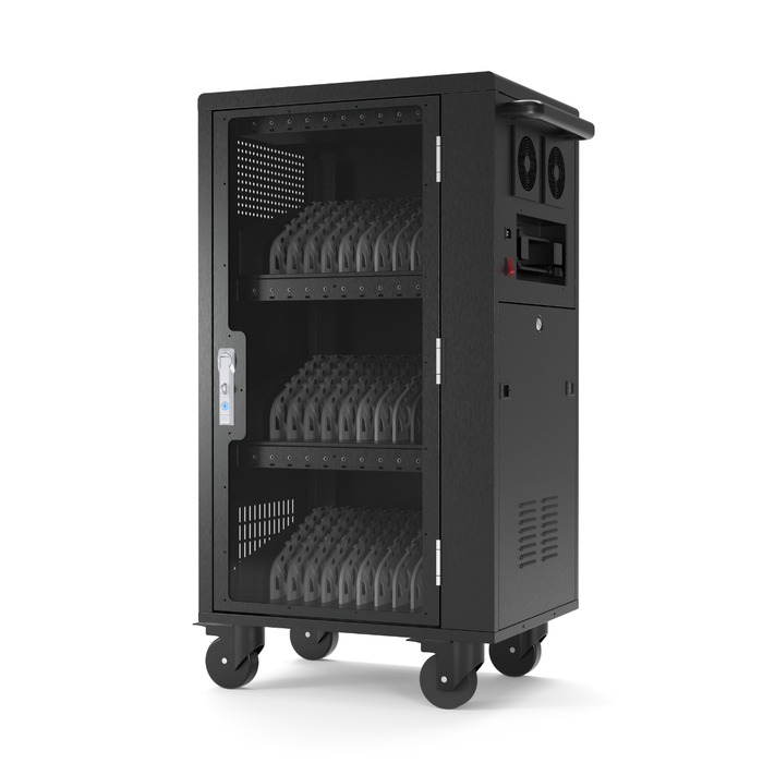 Luxor Charging Cart Steel 30 USB-C Up to 15in Laptops Rolling Acrylic Locked Door Steel Construction Dual Air Fans Front USB-C Ports - Black - product image 1 of 5