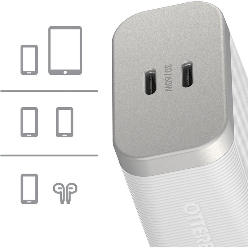 OtterBox Wall Charger 2 Port Premium Pro 60W GaN USB-C Fast Charge PD PPS Rugged - White - product image 5 of 5